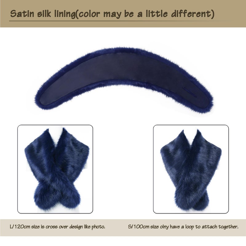 Dikoaina Extra Large Women's Faux Fur Collar for Winter Coat (Navy Blue, 100cm) - Image 4